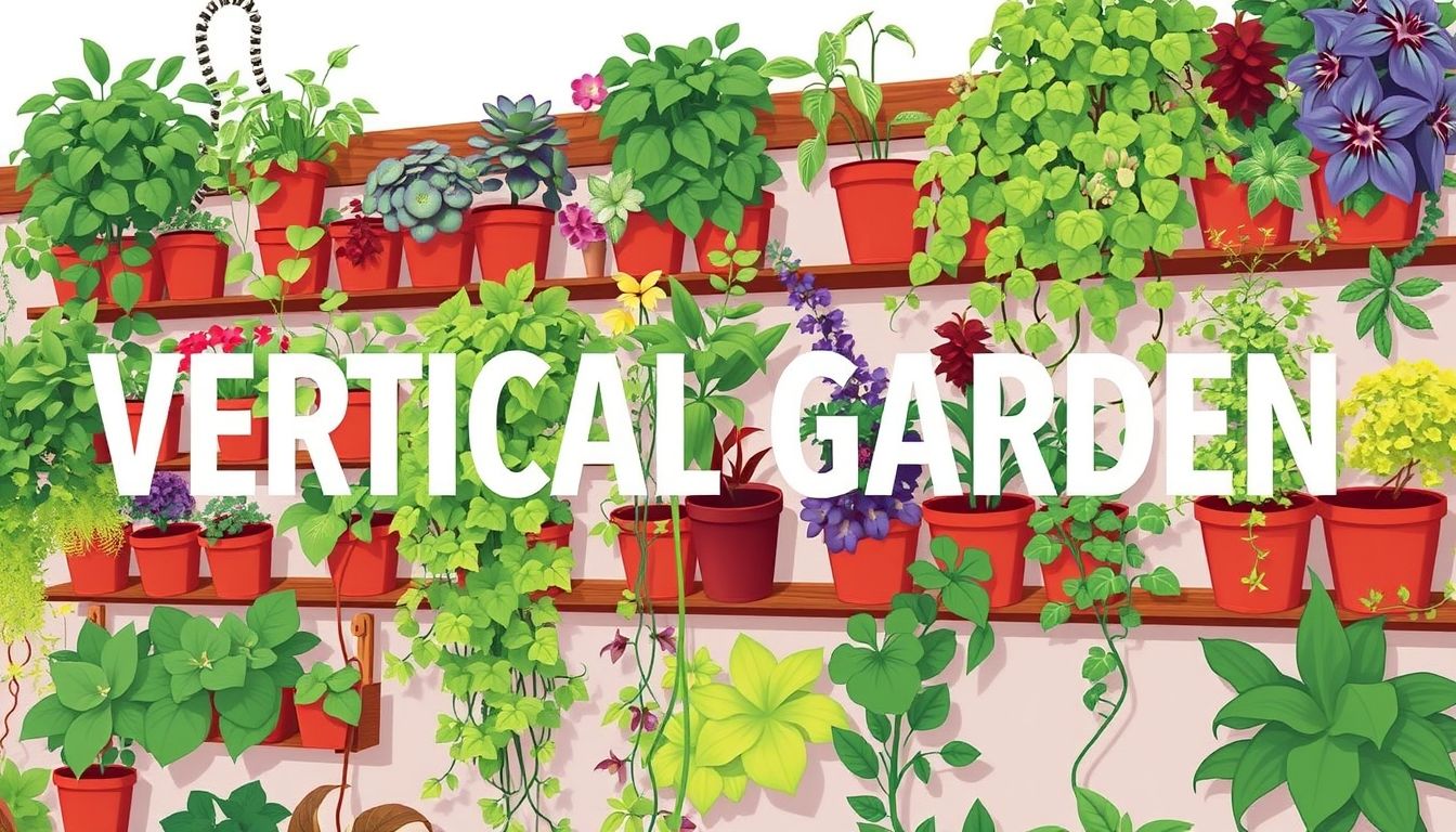 Vertical garden with diverse plants on a wall