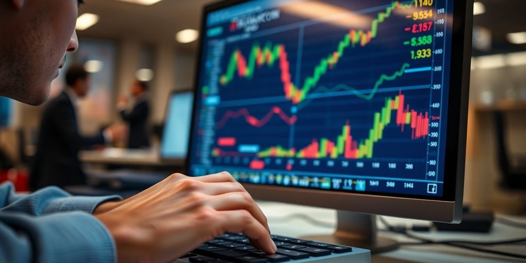 A person looking at a forex trading screen.