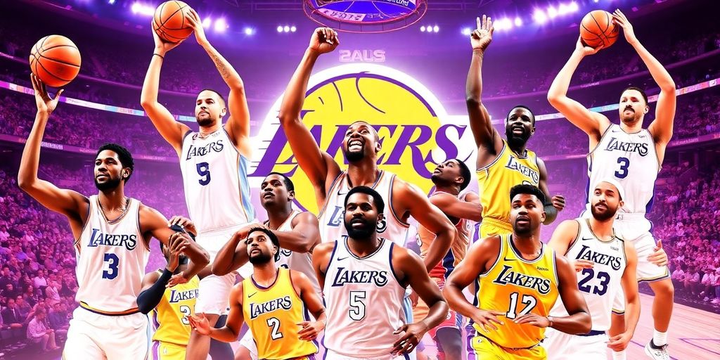 Lakers players in action during a high-energy basketball game.