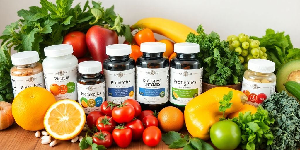 Natural supplements for gut health with fresh ingredients.