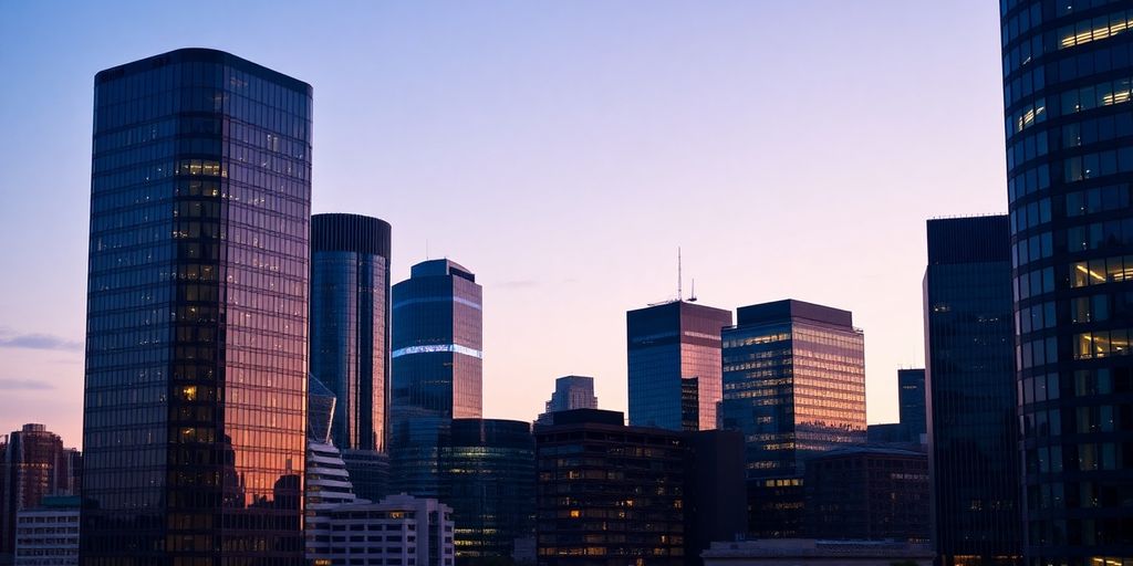 Greenwich skyline, financial district, modern architecture.