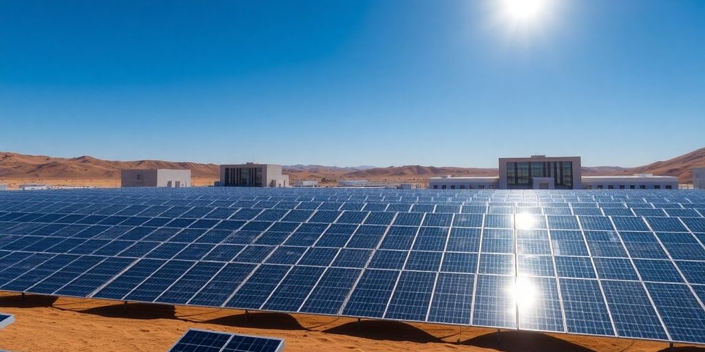 Panneaux solaires sous un soleil éclatant au Moyen-Orient.