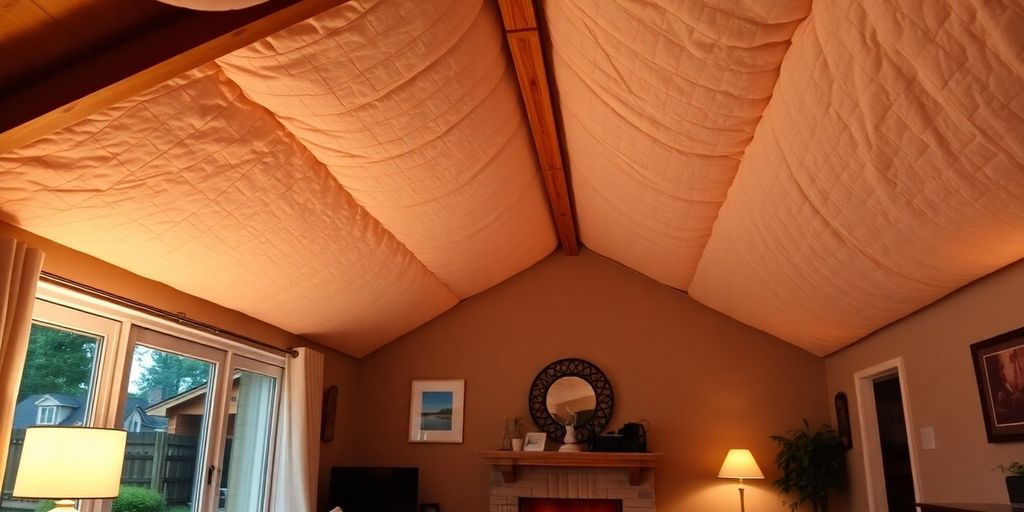 Comfortabele woonkamer met goede dakisolatie en sfeervolle verlichting.