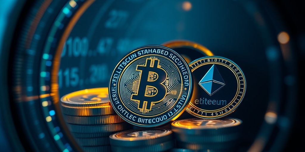 Digital coins secured in a safe environment.