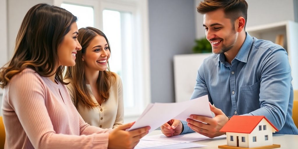 Mortgage broker assisting couple with home financing options.