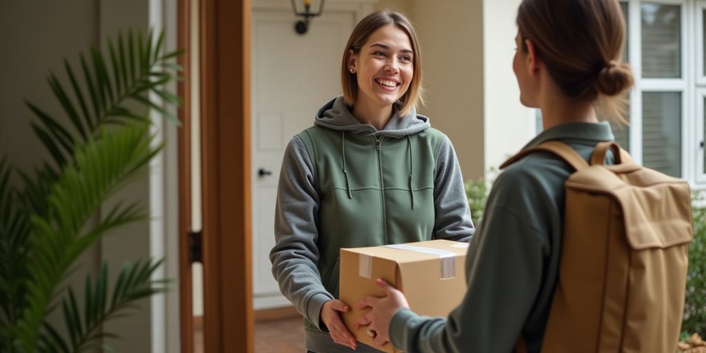 Lieferung eines Pakets an einen Kunden zu Hause.