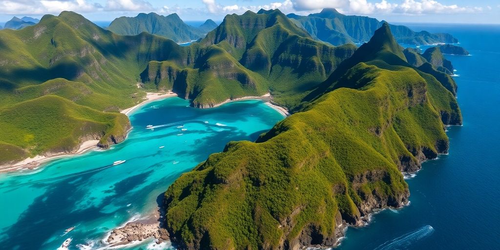 Aerial view of the scenic Marquesas Islands.