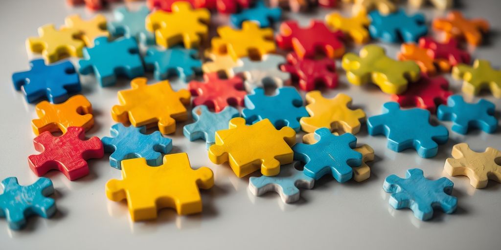 Diverse AI puzzles, bright colors.