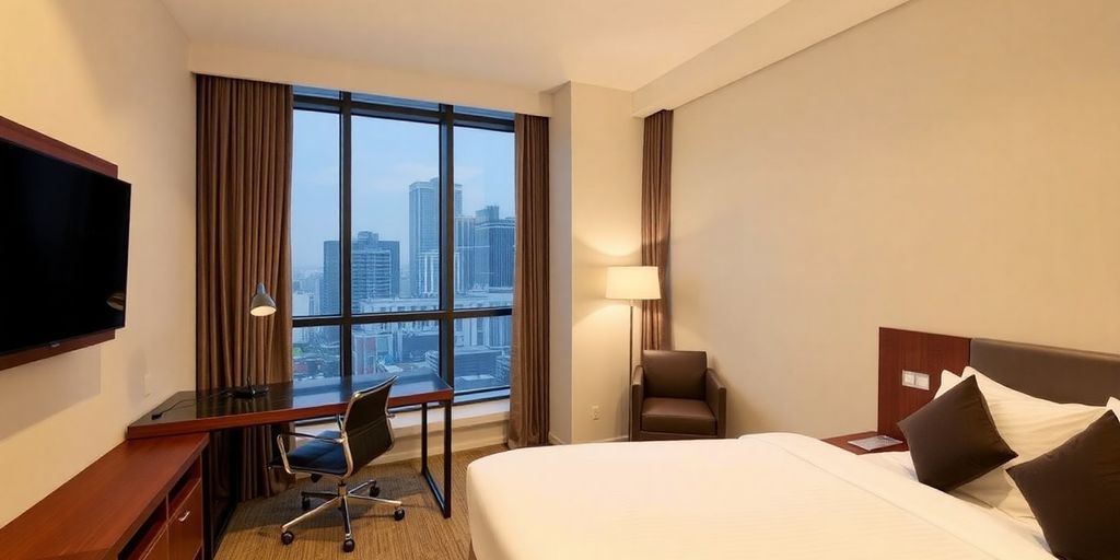 Modern hotel room interior for business travel in Bangkok.
