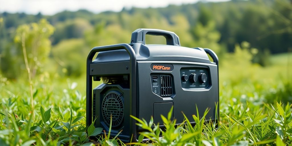 A propane generator in a natural outdoor setting.