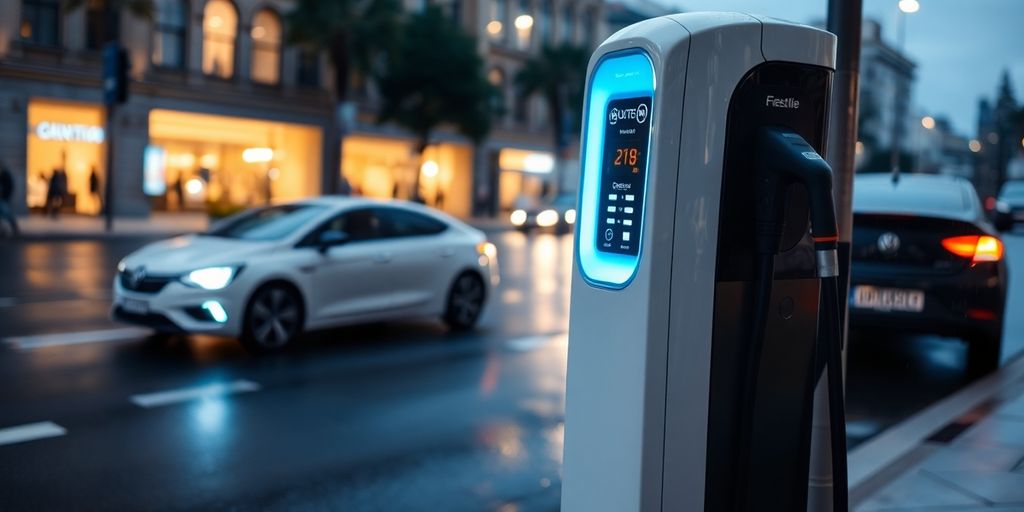 Borne de recharge électrique dans la ville