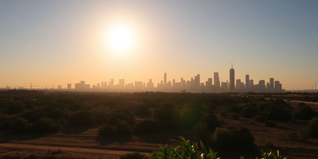 Australian city skyline with golden glow