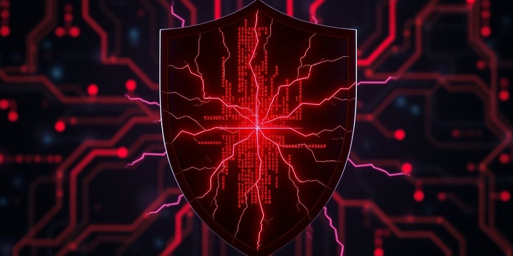 Des pixels rouges et des verrous numériques sur un fond sombre.