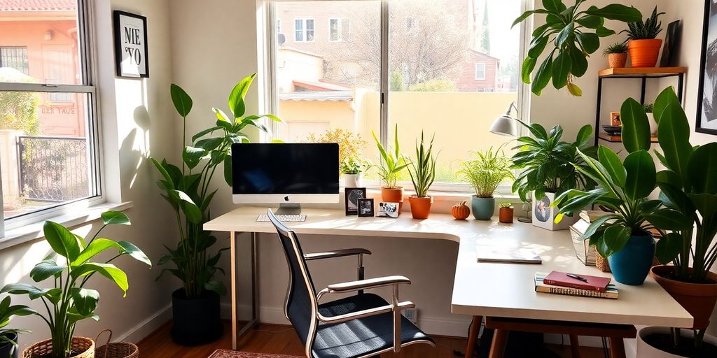 Bright home office in Los Angeles with modern decor.