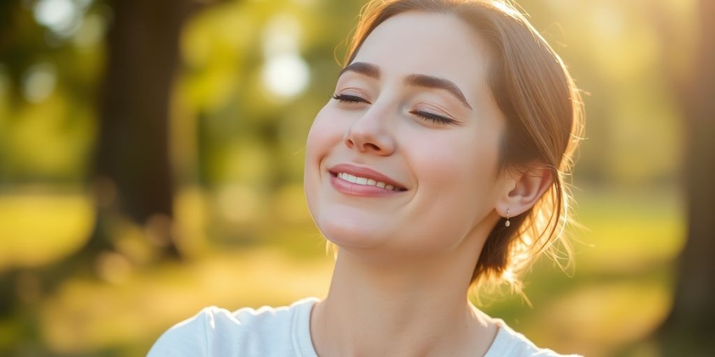 Serene person meditating peacefully outdoors.