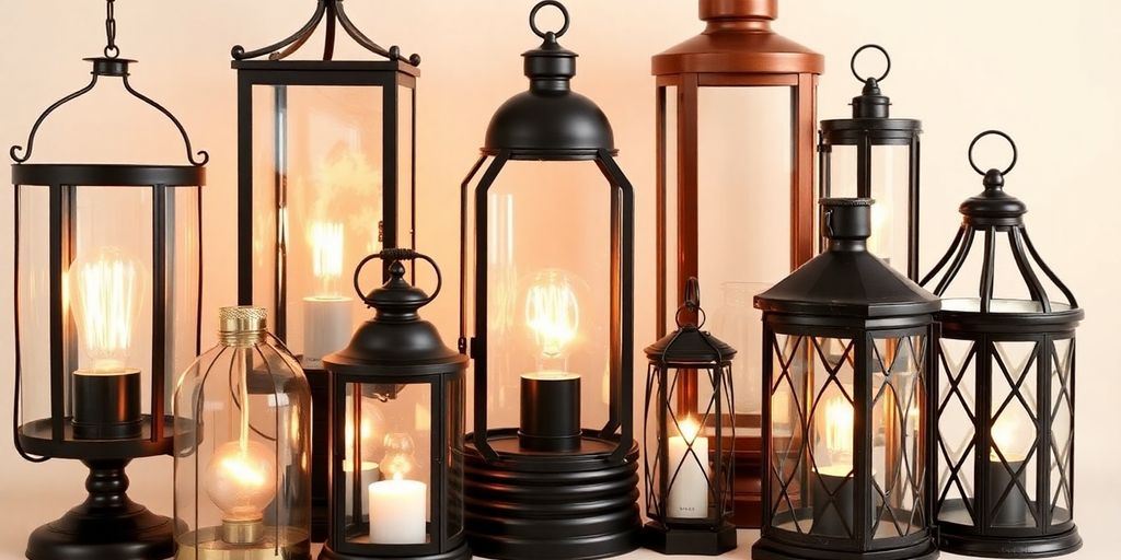 A variety of decorative lantern lights for interior design.