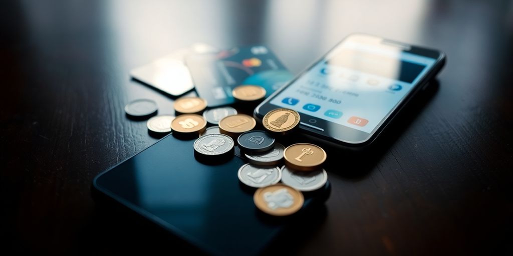 Coins, cards, and smart devices for online payments.