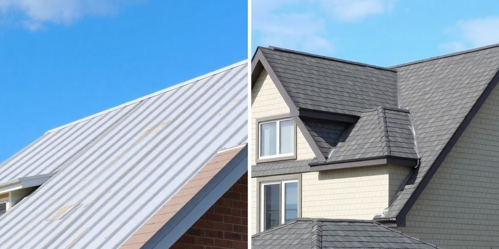 Metal and asphalt shingles on Canadian homes.