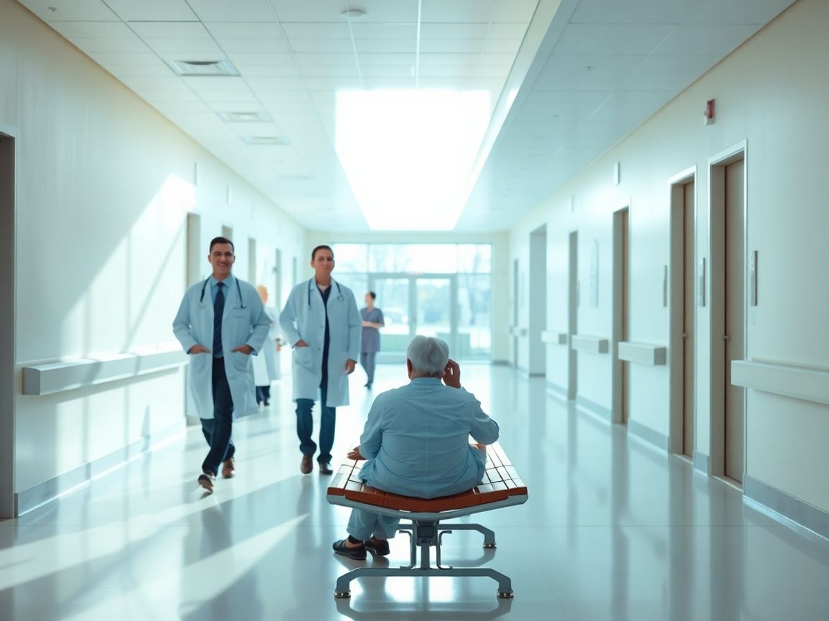 Doctori și pacienți interacționând într-un spital modernizat