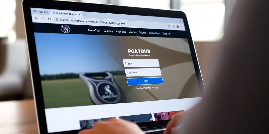 Person accessing PGA Tour website on a laptop.