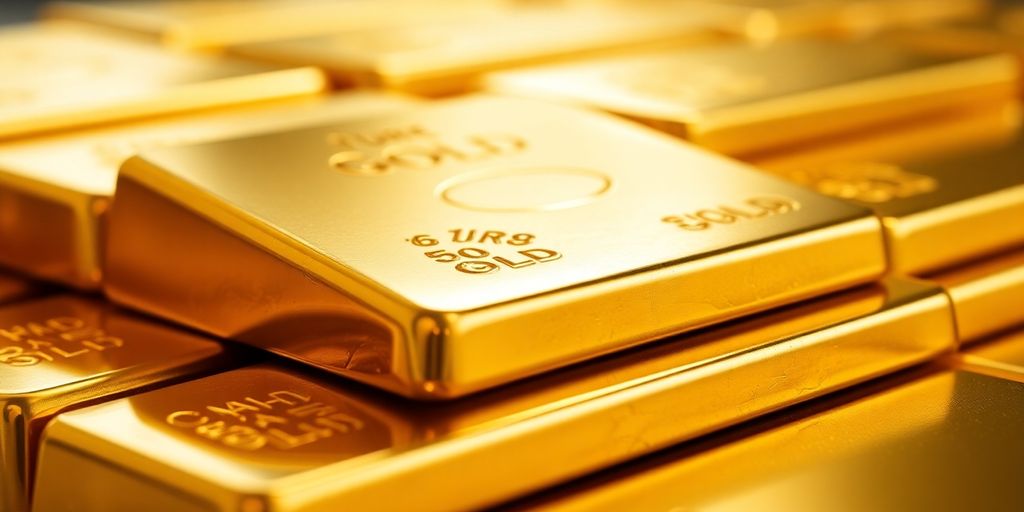 Barres d'or pur empilées avec éclat.