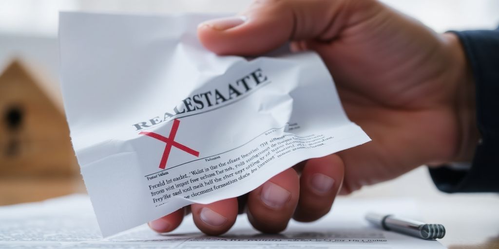 A distressed hand holding a torn property deed.