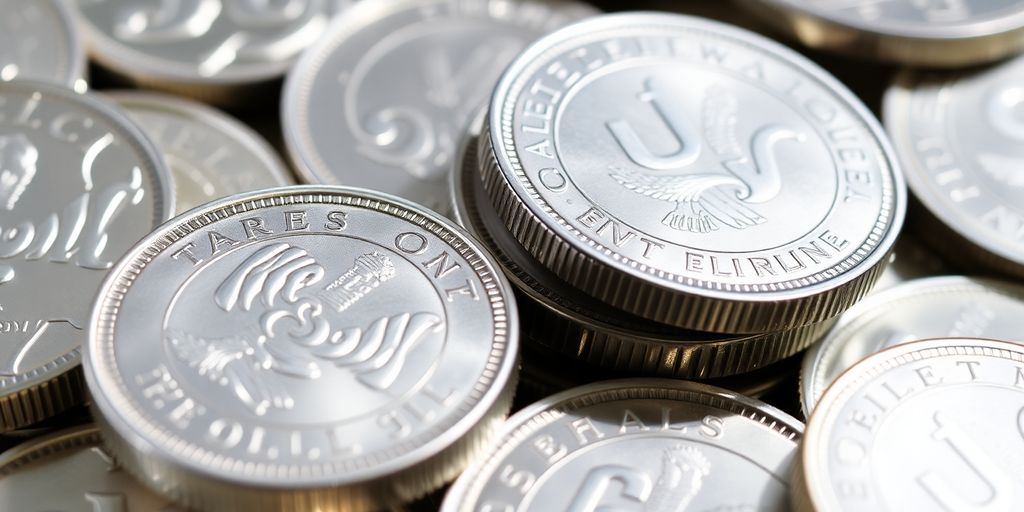 Coins en argent empilés, montrant leur éclat et détails.