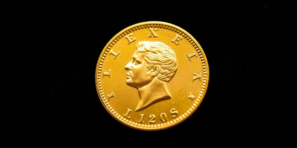 Monnaie en or de Napoléon sur fond sombre.