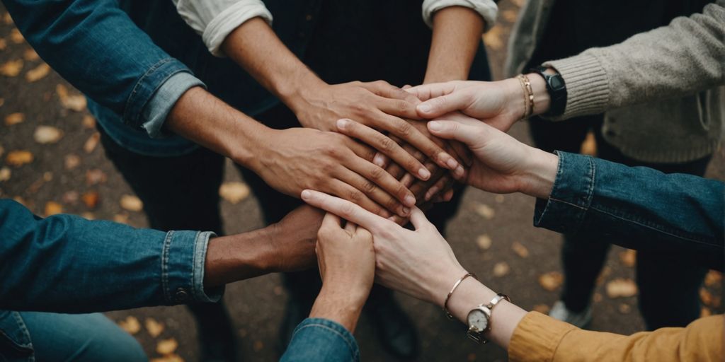 Group of diverse people holding hands in unity