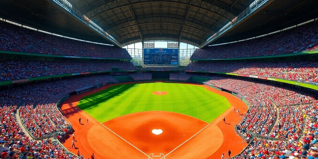 Baseball stadium full of fans.