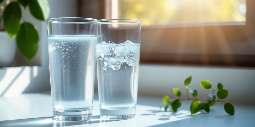 Person drinking a glass of water outdoors.