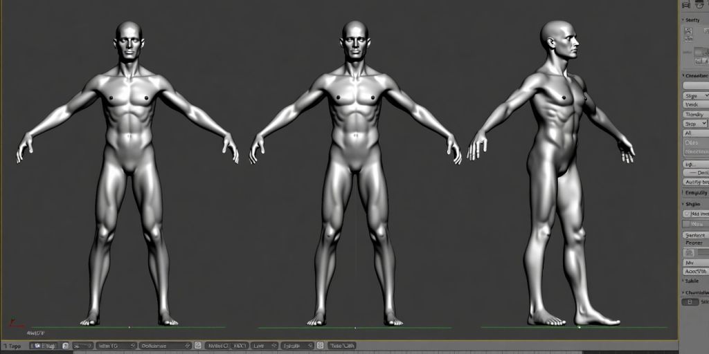 Animation 3D réaliste avec personnage en pose dynamique.