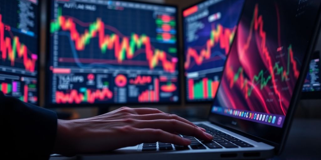 Trader analyzing early market data with focused intensity.