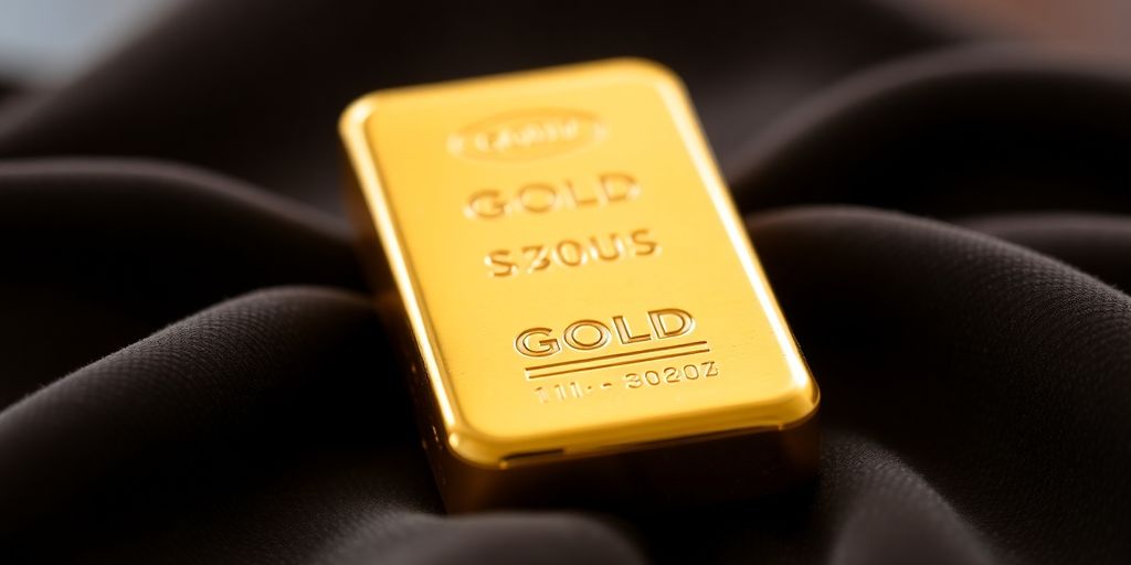 Lingot d'or sur un tissu en velours.