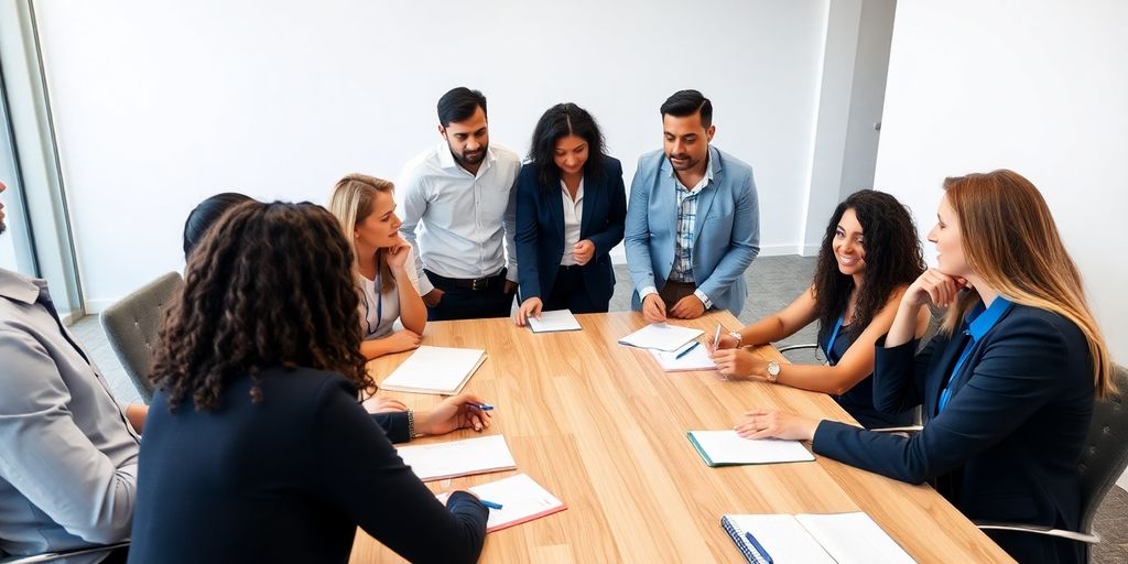 Personen besprechen Tarifvertrag