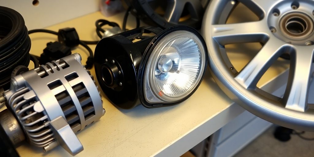 Used Suzuki car parts arranged neatly.