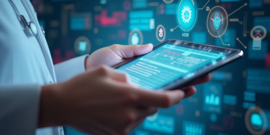 Patient with digital health record and blockchain elements.