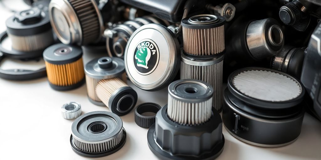 Skoda car parts laid out.