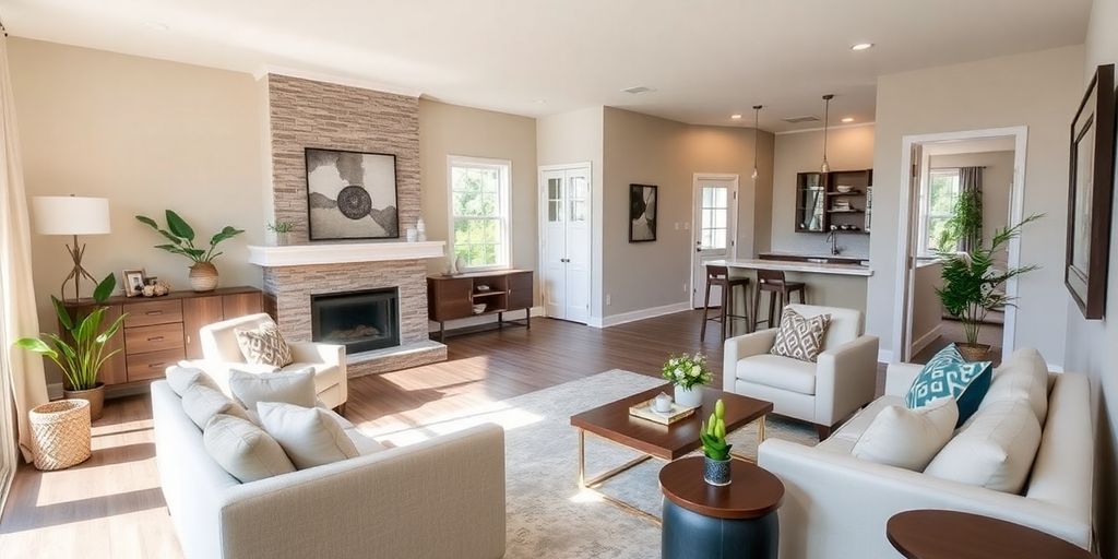 Bright living room with modern decor and natural light.