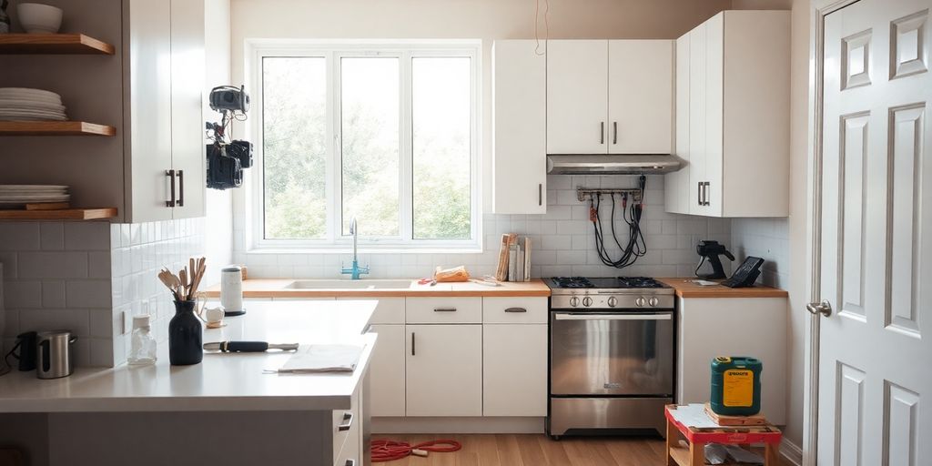 Home renovation with visible electrical work
