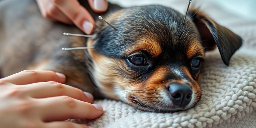 Pet acupuncture treatment.