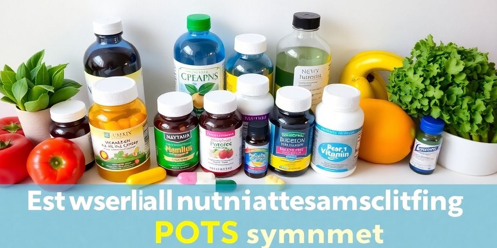 Colorful vitamins and fresh produce for POTS management.