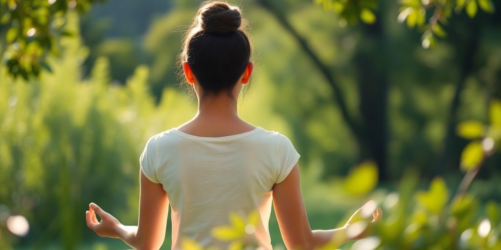 Person meditating peacefully in a serene natural setting.