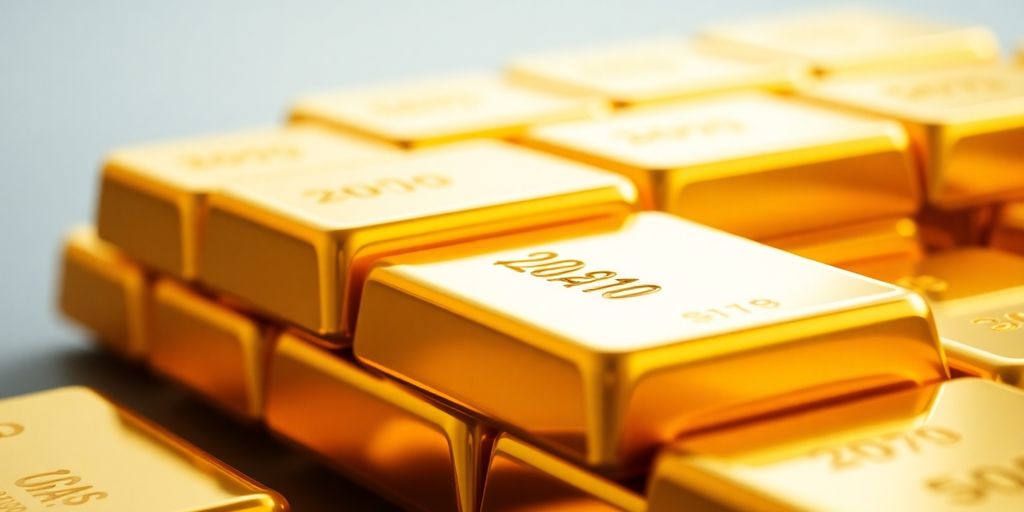 Des barres d'or brillantes empilées.