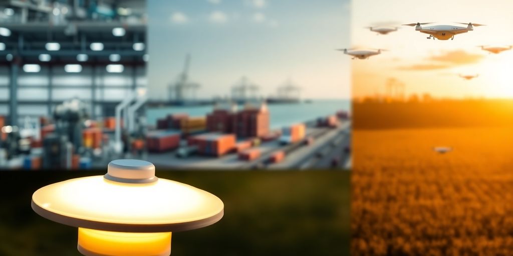 Wireless signals connecting diverse industrial settings.