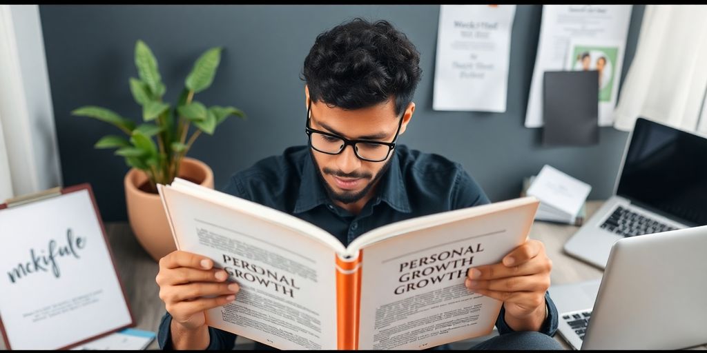 Person reading for personal development and success strategies.