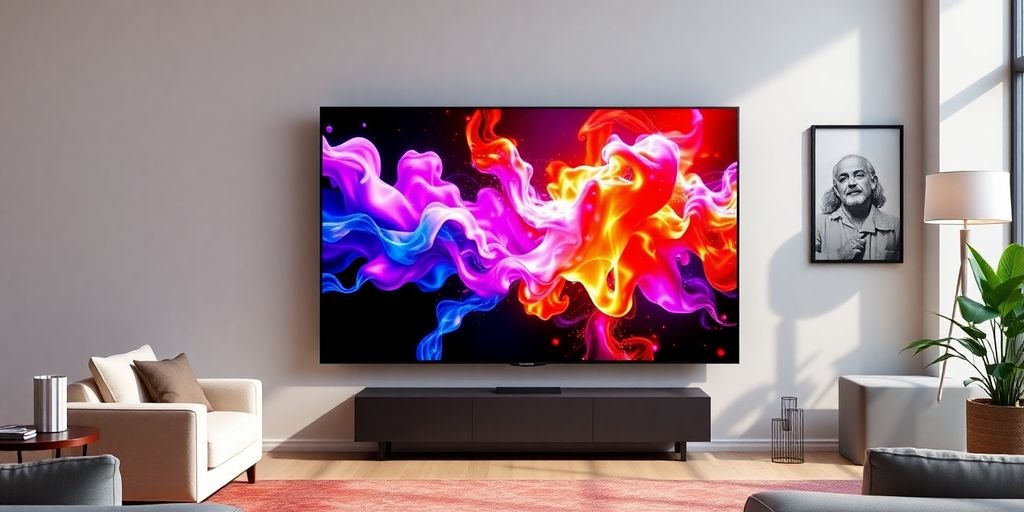 Moderner LG OLED65C1 Fernseher in stilvollem Wohnzimmer.