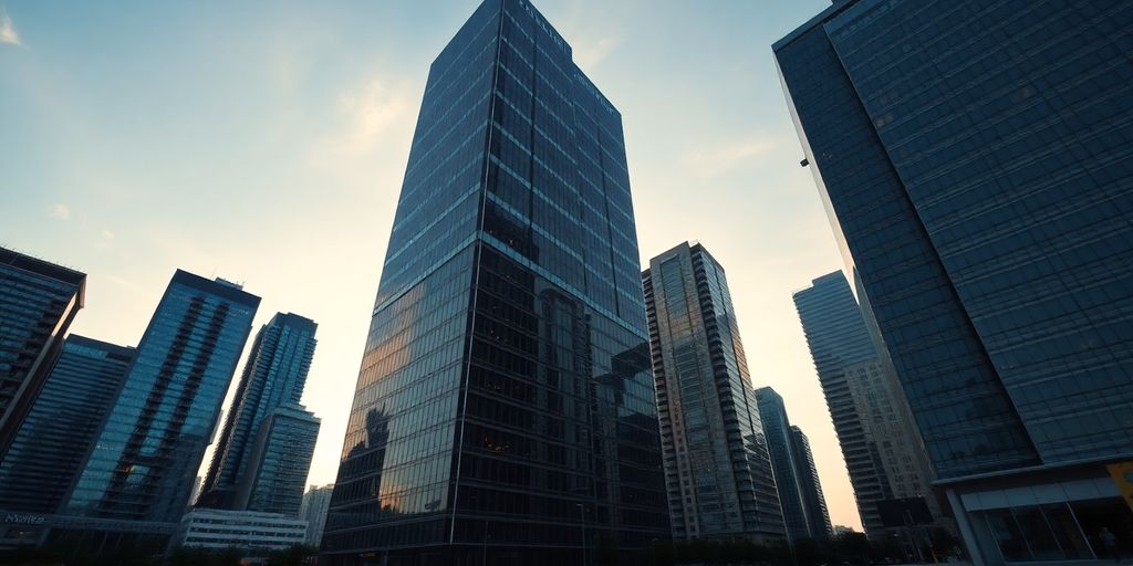 Skyline of modern city buildings.