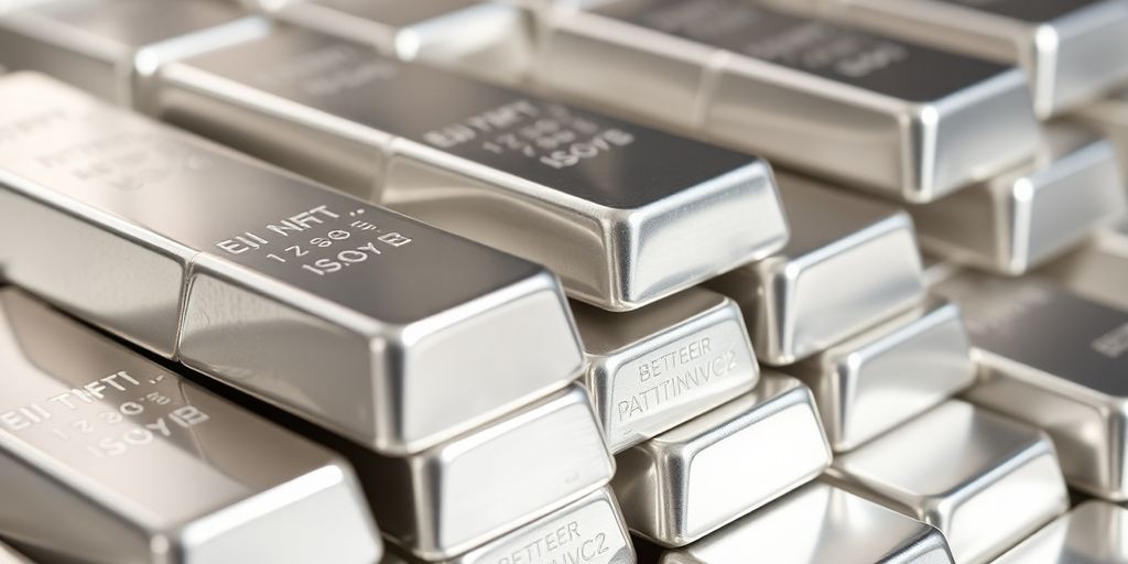 Lingots de platine brillants empilés étroitement.