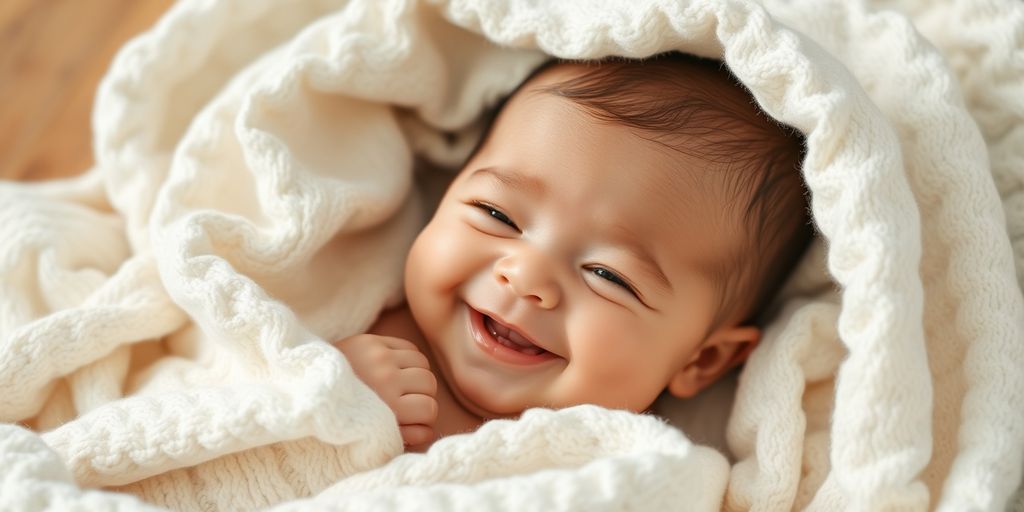 Baby wrapped in soft organic cotton blanket
